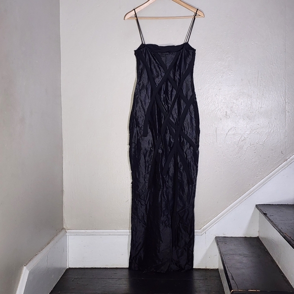 Zara Satin Strappy Floral Black Slip Dress - Picture 3 of 10